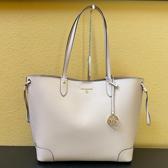 Michael Kors Edith Large Drawstring Tote Leather Bag + 1 Pouch Soft Pink - Picture 1 of 8